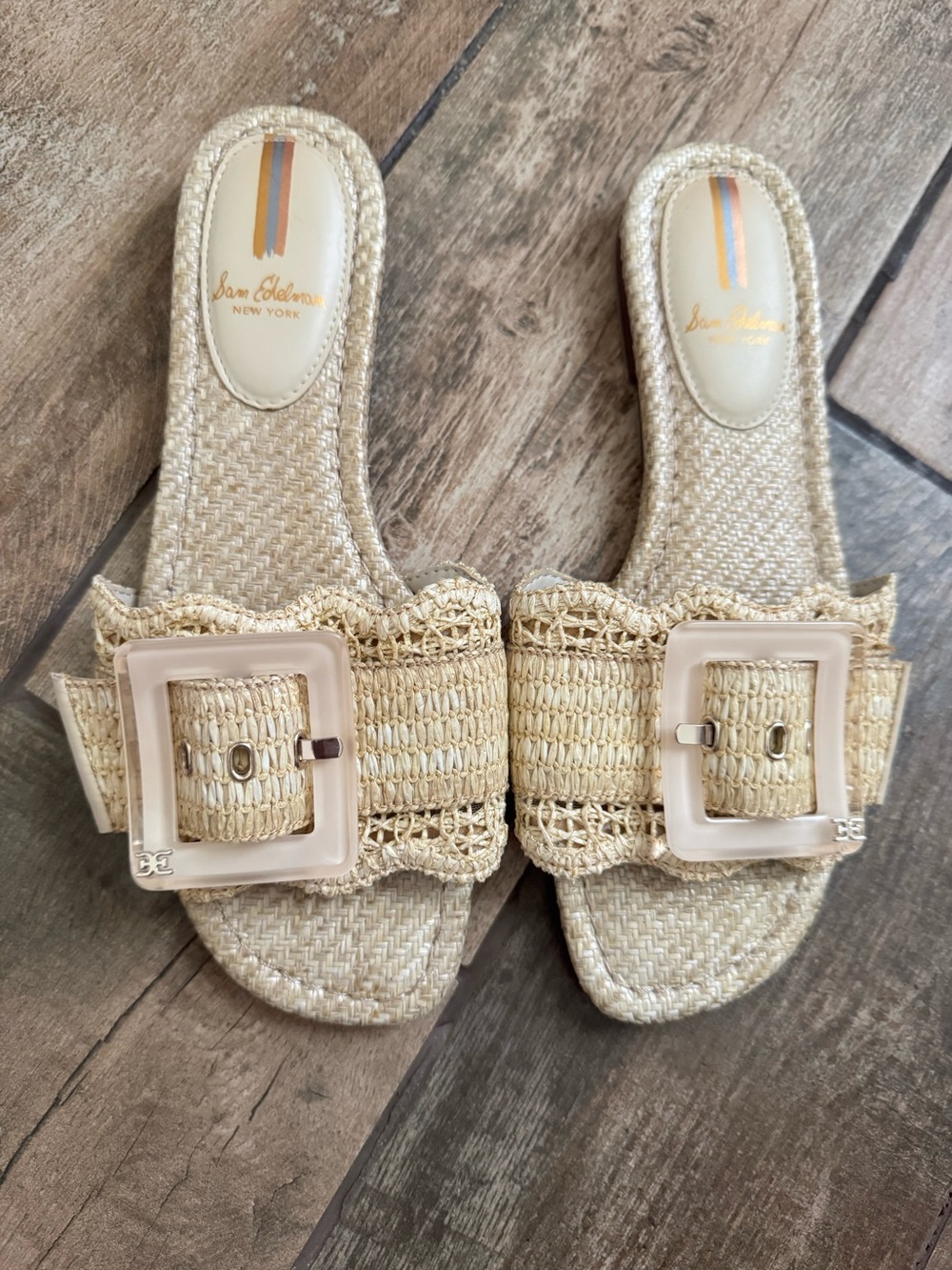 Sam Edelman Bambi Natural Woven Slide Sandals with Square Buckles Size 8